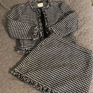 Kate Spade 2-Piece Matching Houndstooth Sparkle Tweed Skirt and Jacket Suit Set